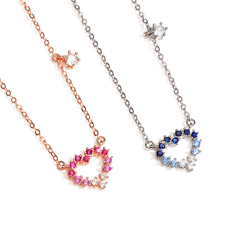 Pendant Necklace Classification Copper Chain Material Simple Style Heart Shape White Copper Inlay Zircon Pendant Necklace