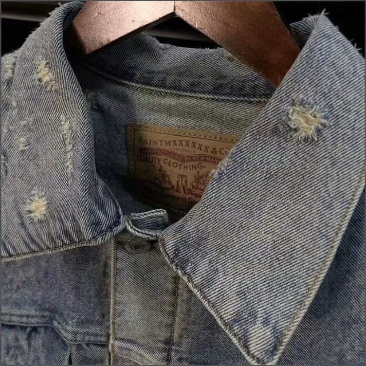 Niche Washed American High Street Distressed Vintage Ripped Denim Jacket For Men And Women With Graffiti Design, Trendy_voghion.com