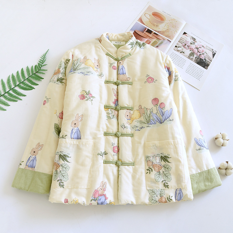 73 Winter Handmade Cotton Clothes Women's Thickened Warm Jacket Chinese Button Top
