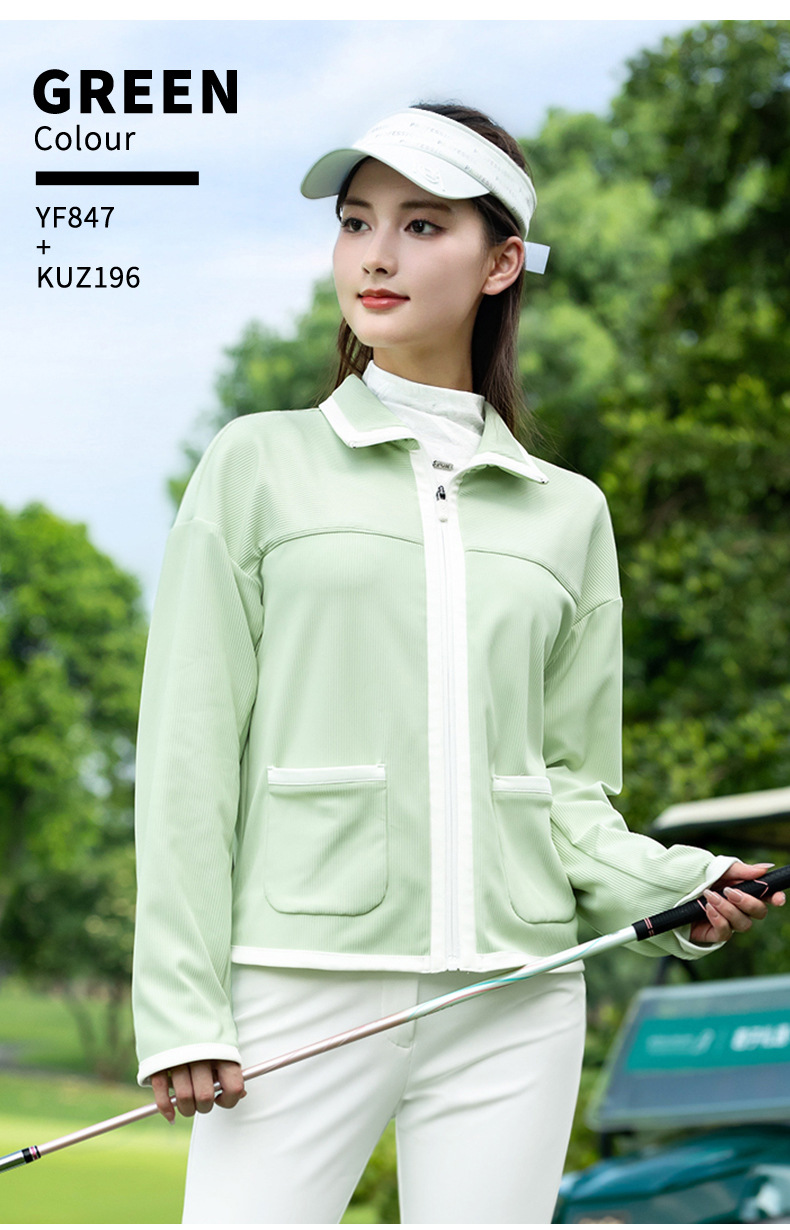 Áo khoác thể thao ngắn nữ PGM Golf dáng parka mùa thu đông — Áo khoác màu xanh nhạt [ve áo nhỏ thơm/cổ tay tương phản/vải co giãn] YF847 chi tiết 16