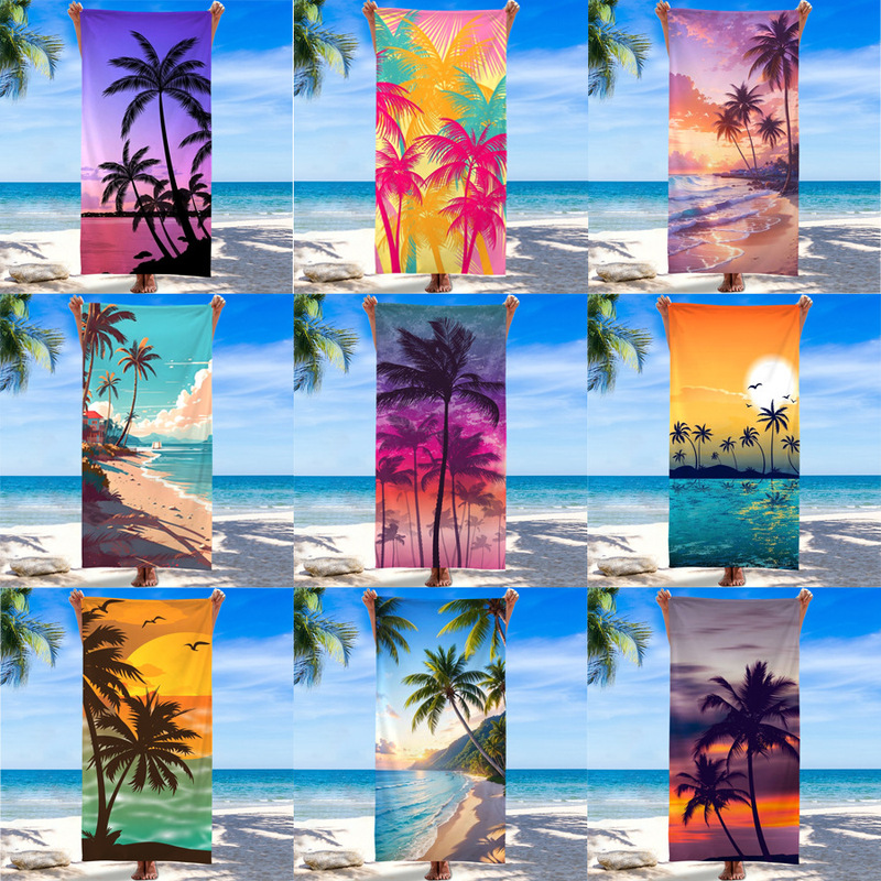 Summer Coconut Tree Microfiber Beach Towel Absorbent Palm Tree Reactive Printing Quick-Drying Swimming Adult Bath Towel