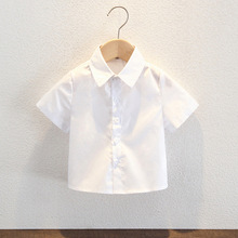 夏装新款儿童装男童演出服棉短袖白色衬衫宝宝夏季衬衣纯色半袖上