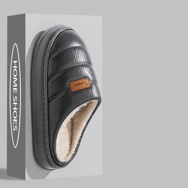 2025 nuevas zapatillas de algodón para hombres en invierno pu impermeable a prueba de desgaste fondo grueso antideslizante para el hogar interior mujeres a prueba de frío image 8