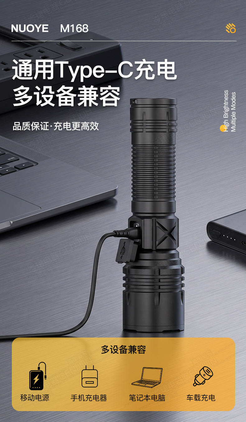 Cross-border new product: ultra-bright, long-range, adjustable-focus white laser flashlight for outdoor emergency use, rechargeable, and with a powerful beam