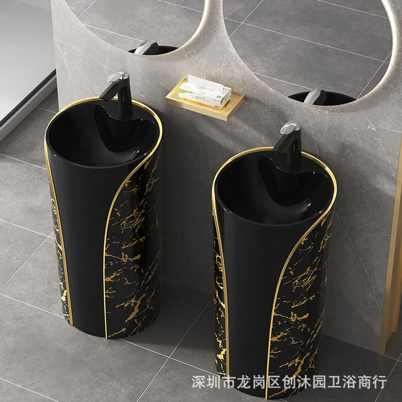 Basínea de estilo nórdico, lavabo cerámico integral, lavabo de lavabo cuadrado, lavabo de lavabo, lavabo de piso