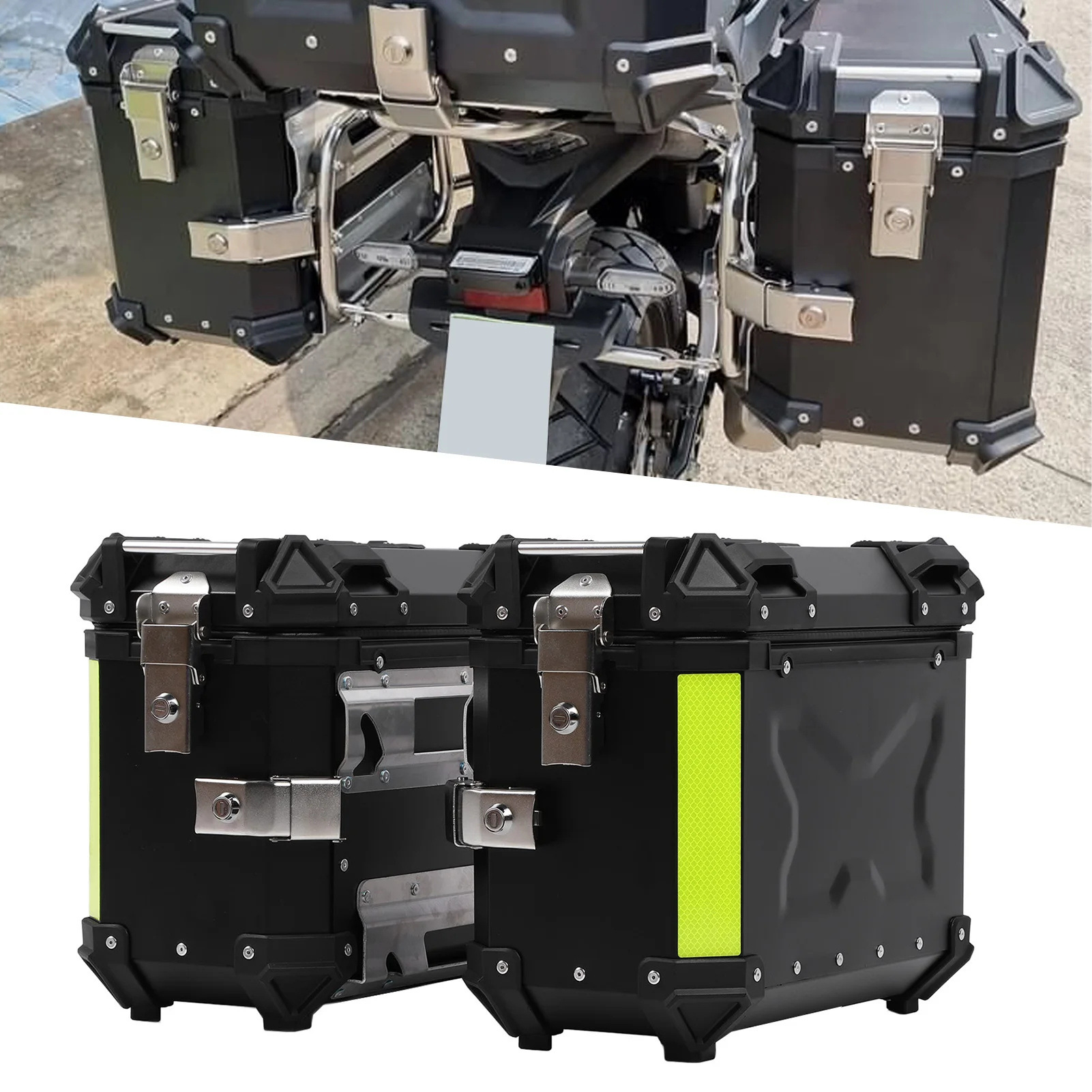 28L/35L Motorcycle Aluminum Alloy Side Box with Large Corner Protection, Waterproof and Anti-Collision, Travel Embossed X-Style Universal Modified Side Box
