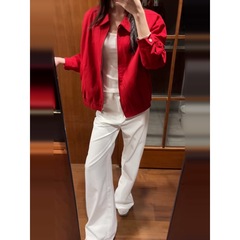 红色哈灵顿夹克外套女春秋季2025新款宽松百搭气质初秋上衣