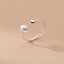 爱洛奇 S925纯银拉丝圆珠戒指ins风设计感小众开口手饰品女R01437