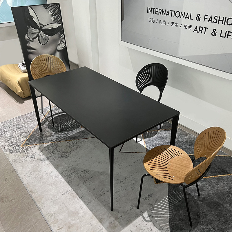 Mesa de comedor de roca de Delifeng mesa de comedor doméstica moderna y simple mesa de comedor de aluminio negro puro mesa de comedor rectangular