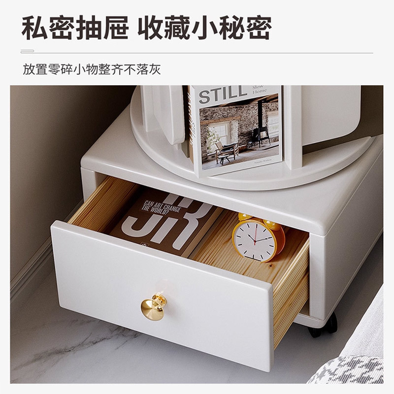 Estante de libros giratorio de madera sólida móvil con ruedas dormitorio para niños librería simple almacenar armario de cabecera armario de almacenamiento