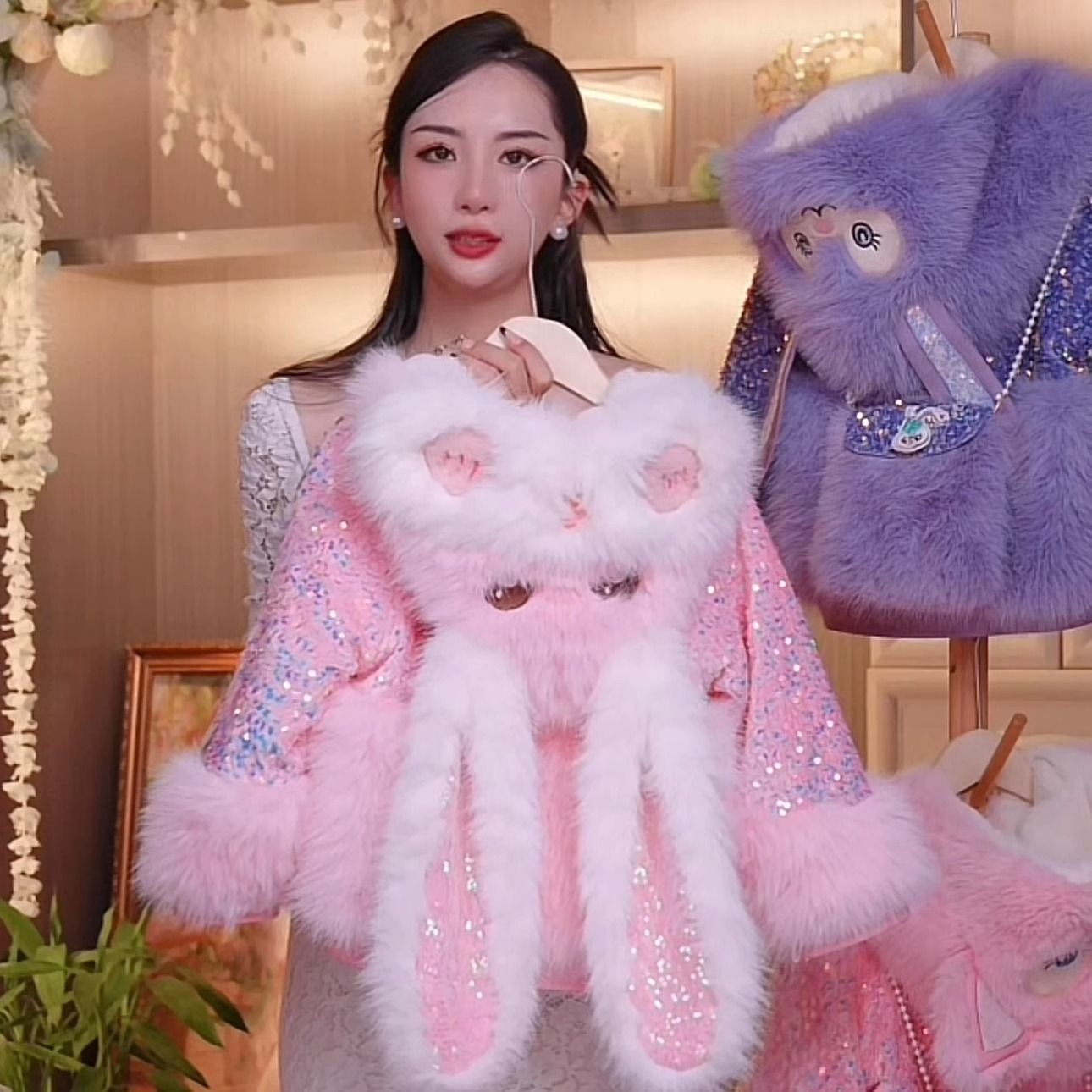 女童加绒外套秋冬装2024新款儿童兔毛可爱小女孩皮草大衣洋气时髦
