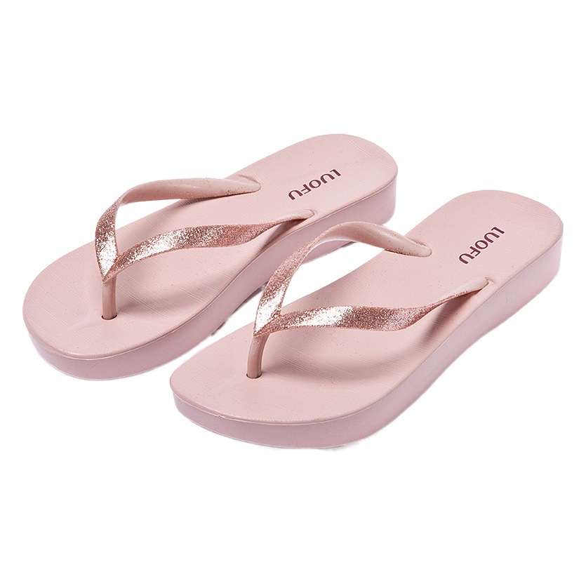 Loafer flip-flops desgaste del verano de las mujeres fondo grueso aumento antideslizante flip-flop simple Mediados de talón suave inferior casual zapatos de playa