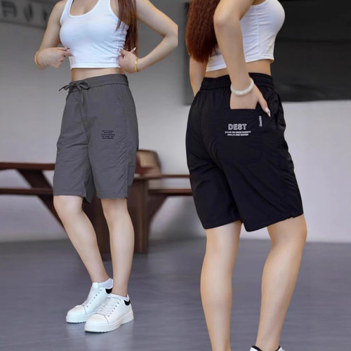 Fashionable end-of-season ice silk women's summer thin stylish quick-drying casual pants five-inch mid-calf pants loose trendy