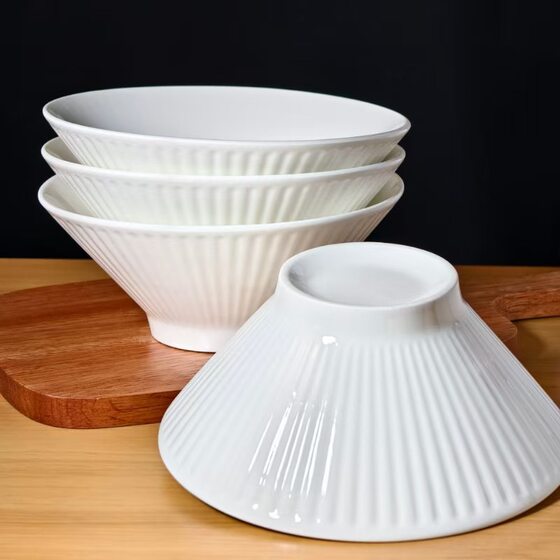 Pure White Japanese Style Simple Household Large-size Neat Bowl Bucket Bowl Western Restaurant Sala Bowl Creative Ragnarown Bowl
