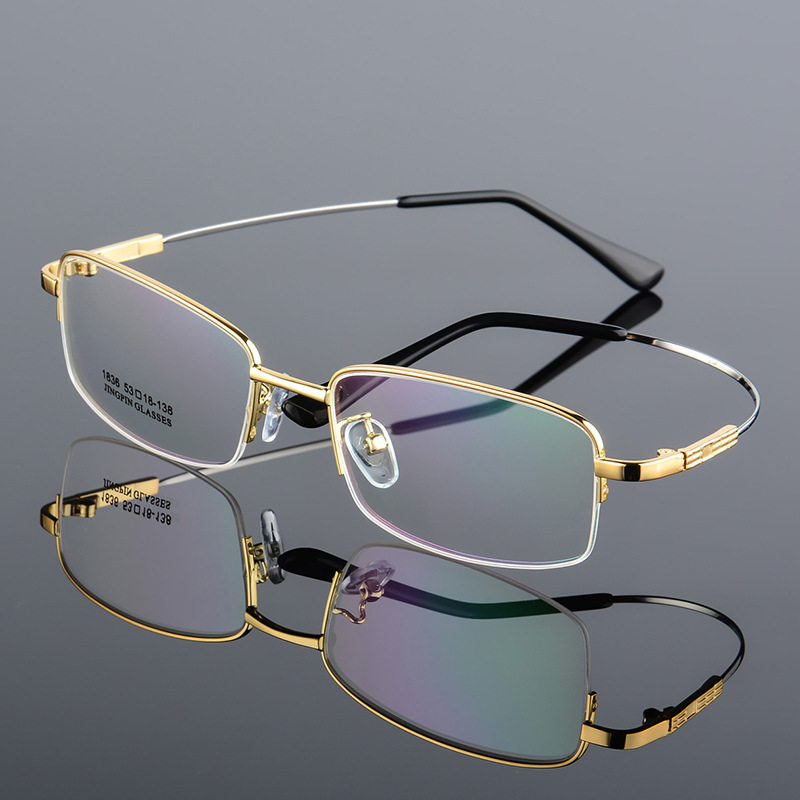 Men's Half-Rim Metal Memory Frame Titanium Eyeglass Frame, Nearsighted Glasses Frame, 1836 Memory Titanium Frame