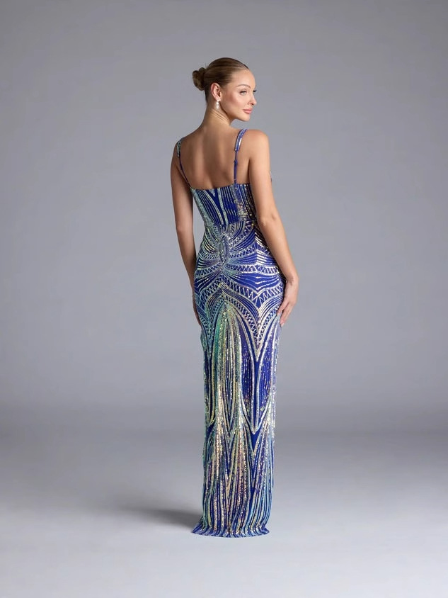 Vestido de honda sexy con patrón de lentejuelas de alto nivel transfronterizo europeo y americano, vestido de noche de banquete, traje de actuación (2 colores) image 4