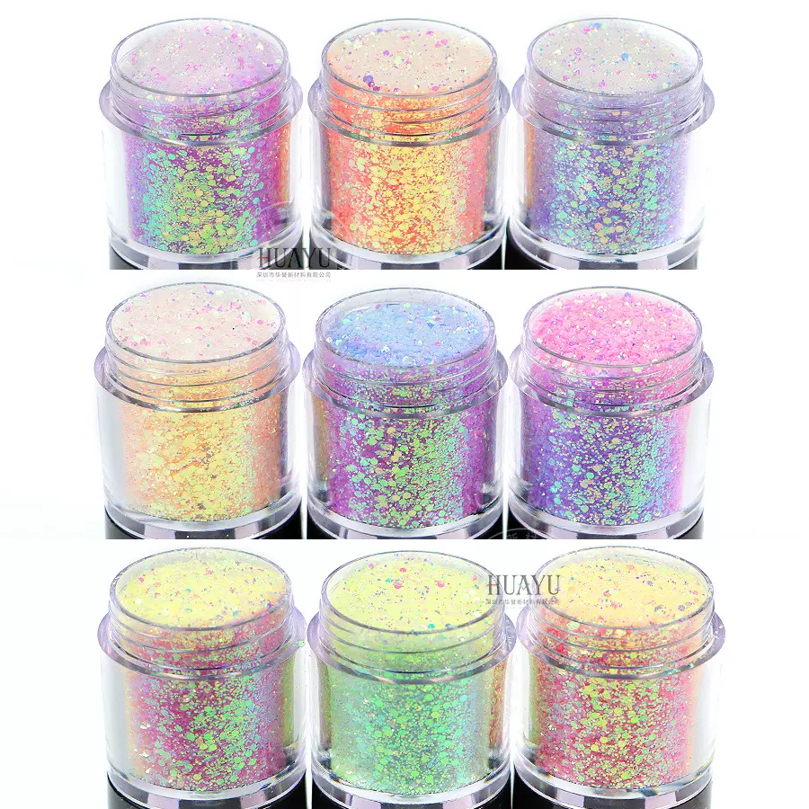 跨境12色光变葱粉渐变色混合美甲大亮片镭射幻彩妖精之瞳闪粉批发