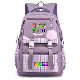 04节奏盒子印花青少年中小学生书包格子毛球女休闲轻便双肩背包