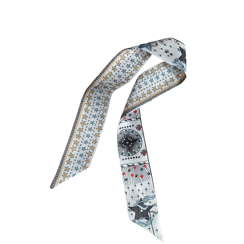 Bufanda de seda, tira delgada y larga, sentido de alta gama, nuevo bolso de la marca del tarot de la constelación, pañuelo para el cabello, cinturón para el cabello, cinturón para la cintura