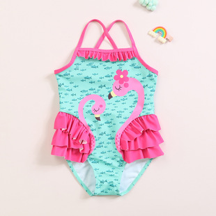 New Girls One-Piece Swimsuit Cute Ruffled Flamingo Baby Girl Comfortable High Elastic High Quality Swimsuit