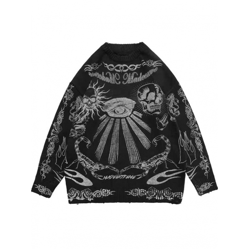 Men's Clothing Y2K Punk Rock Gothic Skeleton Flame Print Women's Hip Hop Hoodie - Streetwear Fashion Oversized Long Sleeve Pullover Sweatshirt_voghion.com