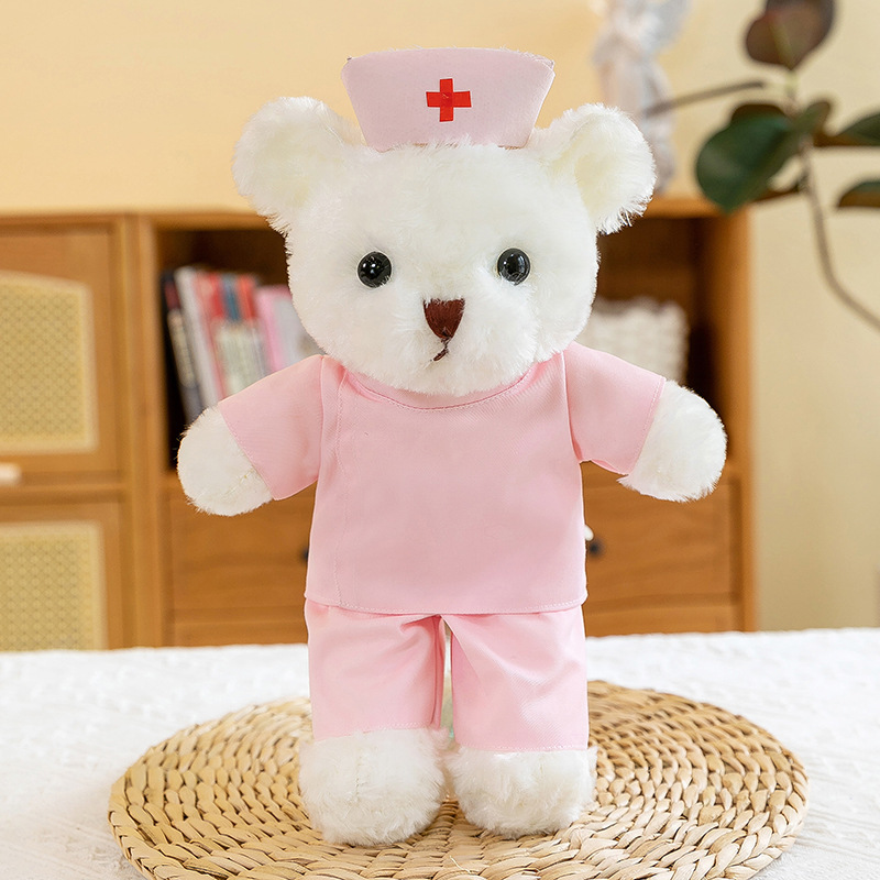 Teddy Bear doctor enfermera muñeca juguetes de peluche regalo de graduación muñeca creativa chaqueta blanca logo al por mayor