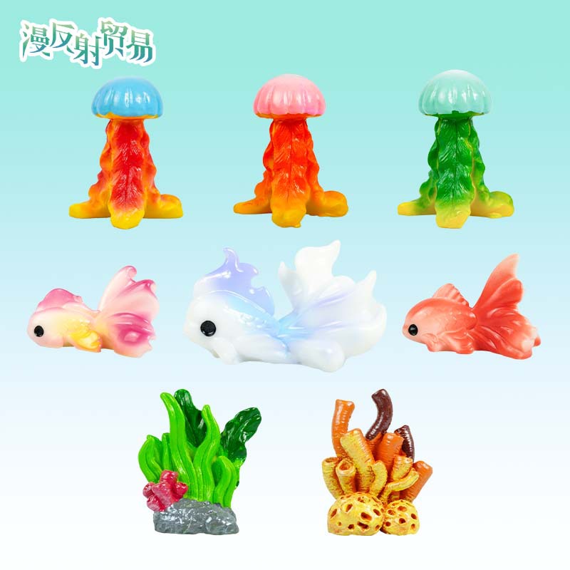 Simulación mundo submarino vida marina decoraciones de paisajismo resina medusa pez mariposa muñeca pecera arrecife de coral