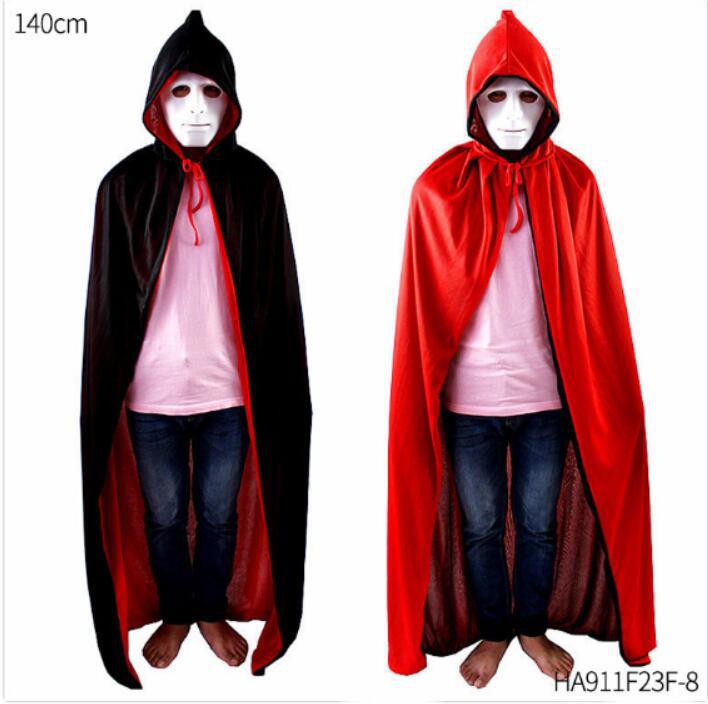 Capa de Halloween Accesorios de disfraces de maquillaje para adultos para niños Capa de muerte de cuello alto de cara roja y negra