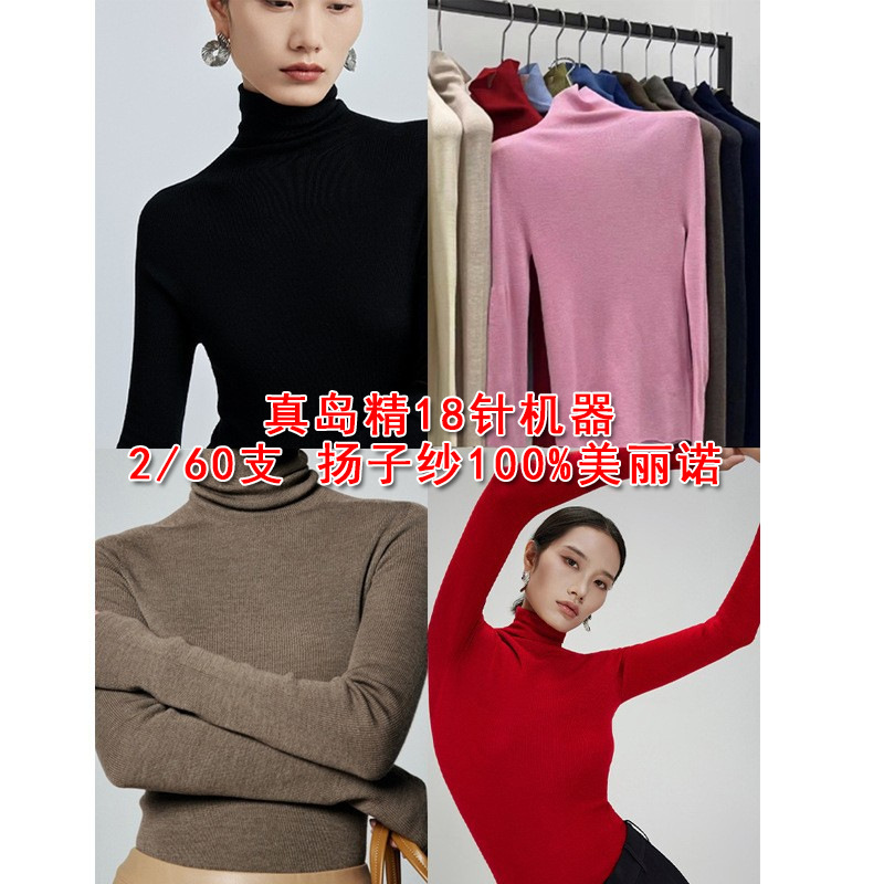 [Yangzi Yarn] 18-Gauge Seamless Turtleneck Base Shirt for Women, Autumn and Winter Pullover Long-Sleeve Knit Sweater, Wool Sweater for Women