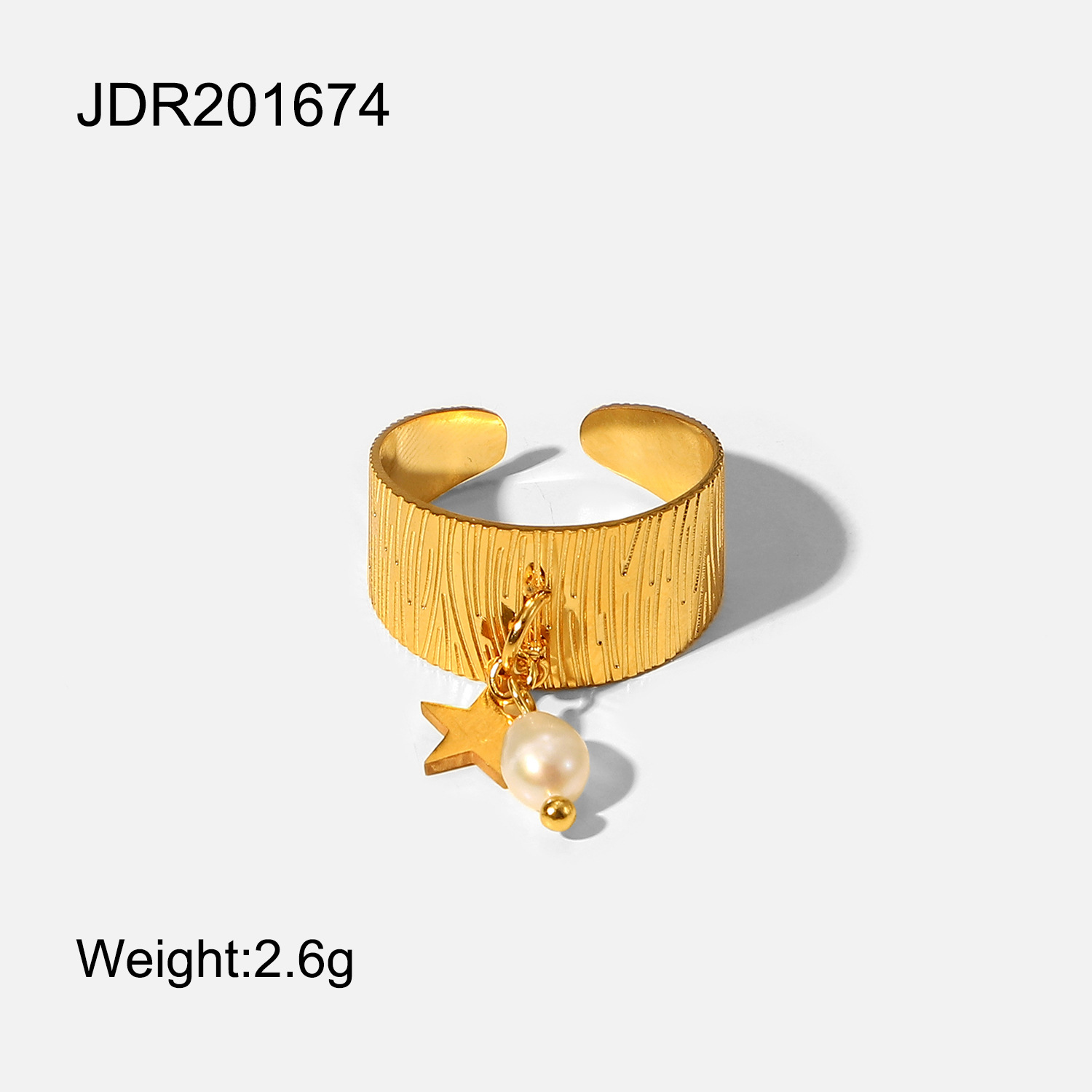 Geometrischer Gleicher Ring 18k Gold Edelstahl Star Pearl Anhänger Offener Ring display picture 3