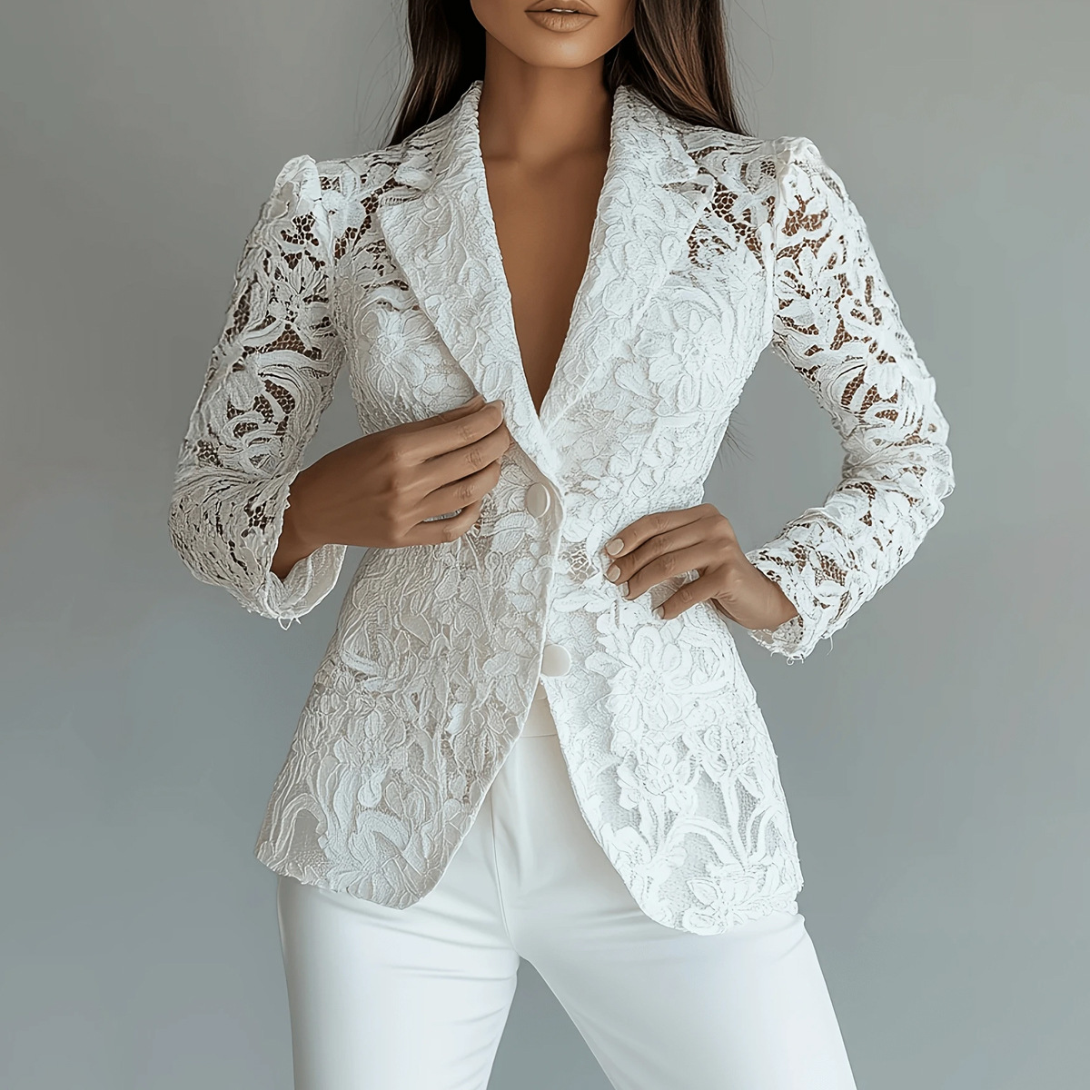 Women's Clothing Patchwork Hollowed Out Petal Slim Fit Suit Women's Elegant Outerwear Lining Style For Formal & Casual_voghion.com