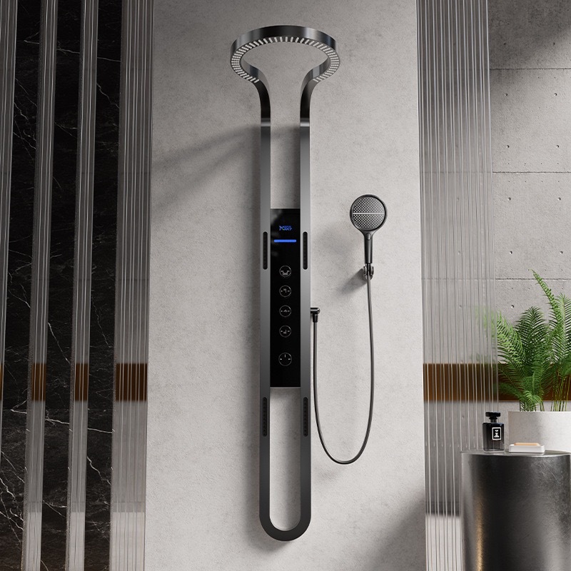 Seleccione estrictamente el conjunto de ducha de cobre completo baño doméstico de masaje de alta calidad cascada hueco de ducha de presurización digital