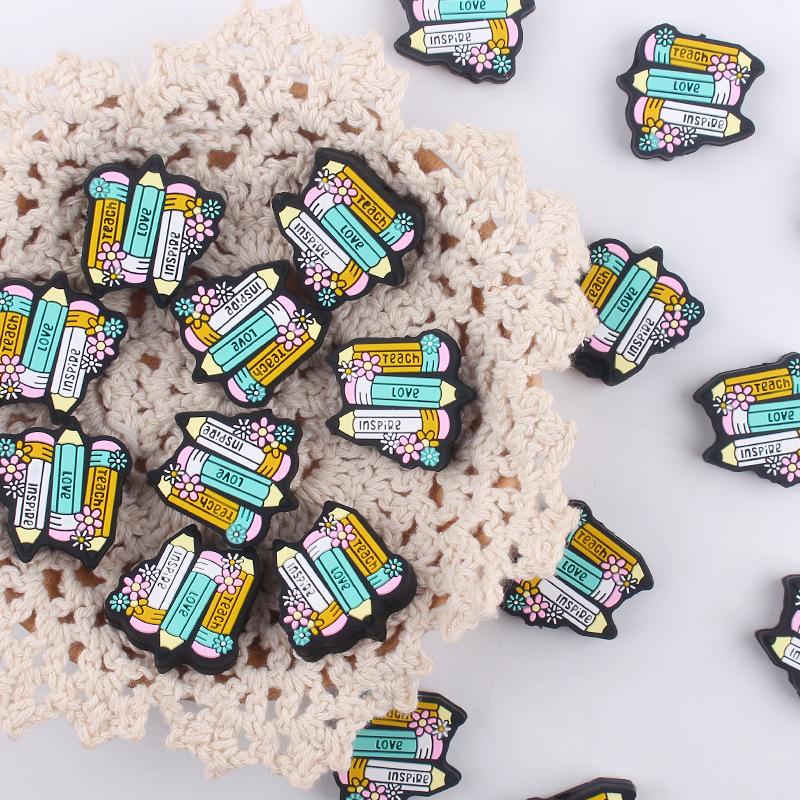 Nuevos bebés dibujos animados Día de San Valentín tres lápices pequeños dientes creativos DIY bebé molar chupeta accesorios de cadena