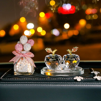 Car ornaments: and women car perfume ornaments - white-apple-diamond-pink-balloon-perfume-holder-large-five-petal-flower