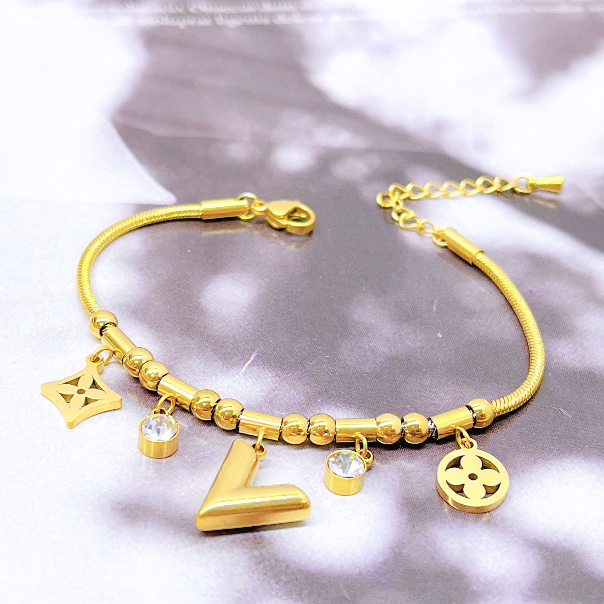 Lady Letter Titanium Steel Gold Plated Pendant Necklace 1 Piece 1 Pair