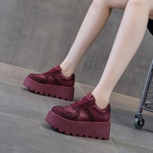 真皮水钻增高聚氨酯底松糕鞋女秋季女鞋透气休闲百搭板鞋yys2653