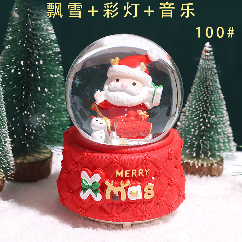 Pequeño libro rojo estilo caliente perro de orejas grandes bola de cristal caja de música nieve brillante niña dormitorio decoración de escritorio regalo