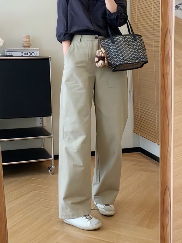 大码女工装阔腿休闲裤女2025年早秋季新款宽松显瘦百搭高腰拖地裤|undefined
