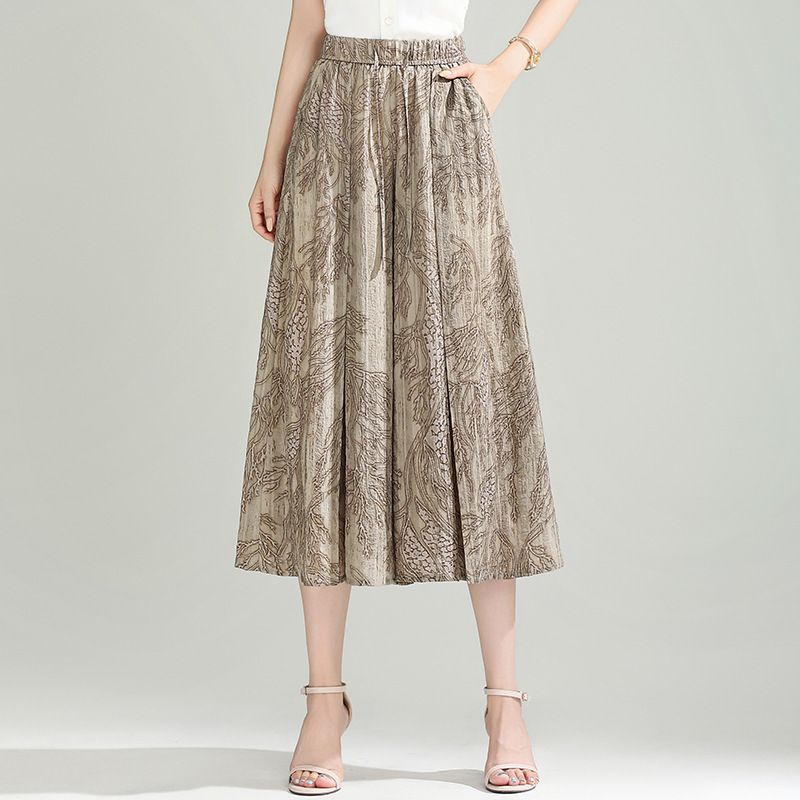 Elastic Waist Printed Wide-Leg Pants for Women Summer Thin Loose A-Line Culottes 2025 New Style Casual Cropped Pants