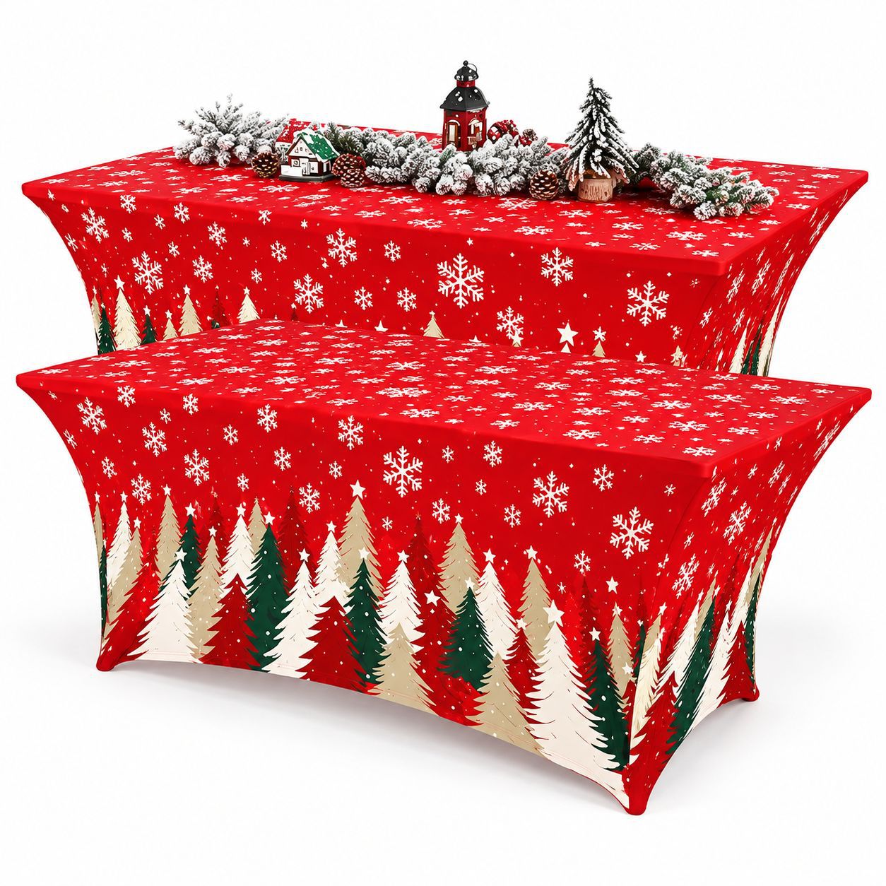 Weihnachts-Stretch-Tischdecke Cocktail-Tischhusse Hochzeits-Bankett Rechteck-Tischdecke wasserdicht und schmutzabweisend Milchseide-Tischdecke