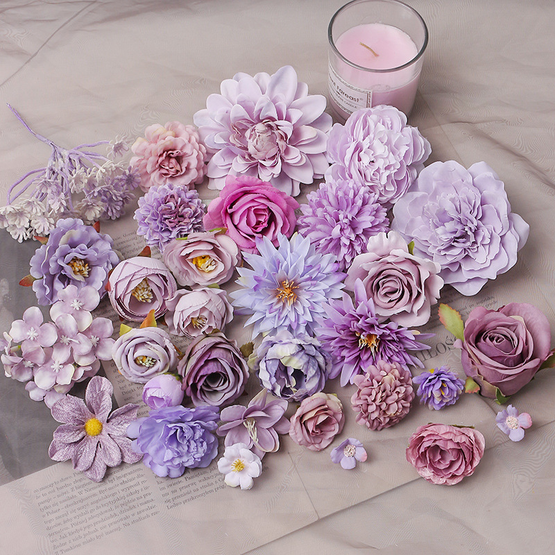Simulated Purple Flower Head DIY Handmade Material Fake Flower Silk Flower Valley Beauty Shooting Han Dynasty Headdress Accessories Corsage