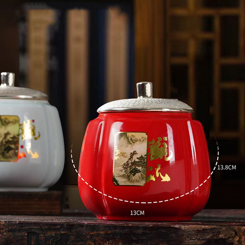 New tea canister packaging box, high-end ceramic airtight moisture-proof canister, Longjing green tea, ancient tree black tea, empty gift box with logo