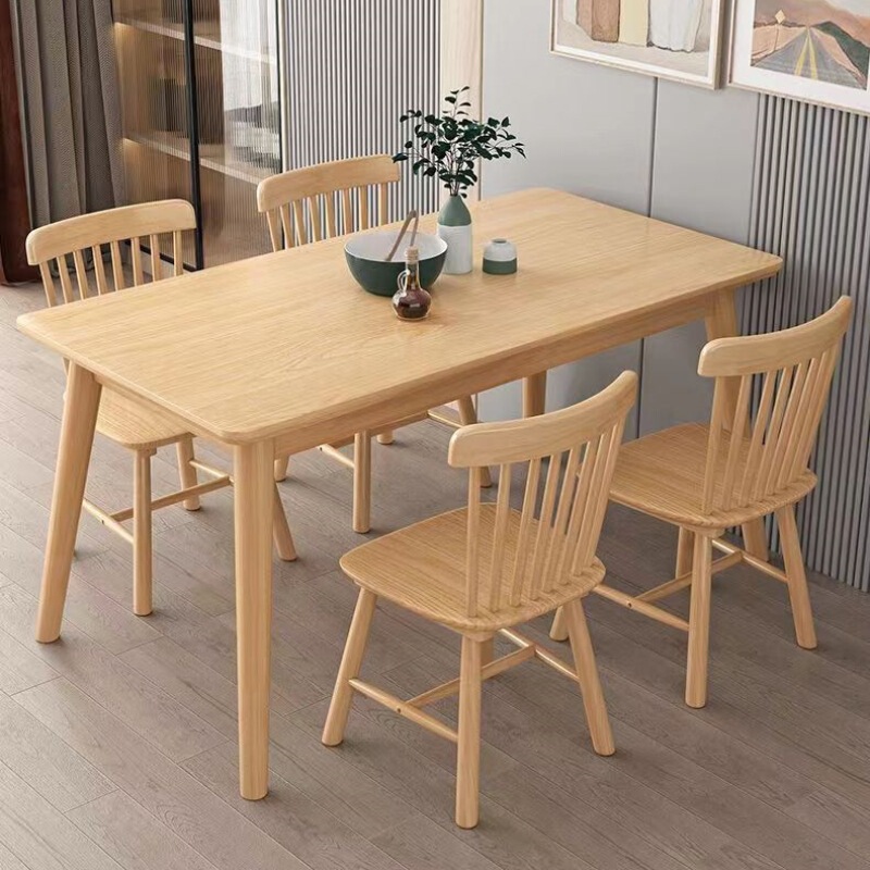 All Solid Wood Dining Table Modern Simple Oak Dining Table and Chair Combination Nordic Log Small Apartment Rectangular Dining Table
