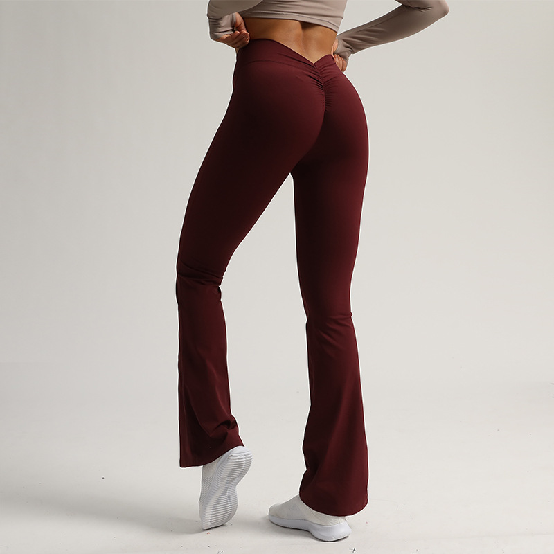 Amazon V-Neck Peach Hip Yoga Bell-bottom Pants for Women Autumn/Winter Bare Sensation High-Elastic Training Sports Fitness Pants