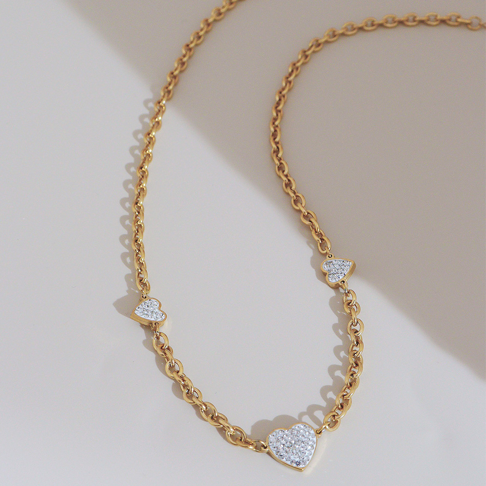 Women Sweet Heart Shape Stainless Steel Necklace Plating Zircon Stainless Steel Necklaces_colorza_3