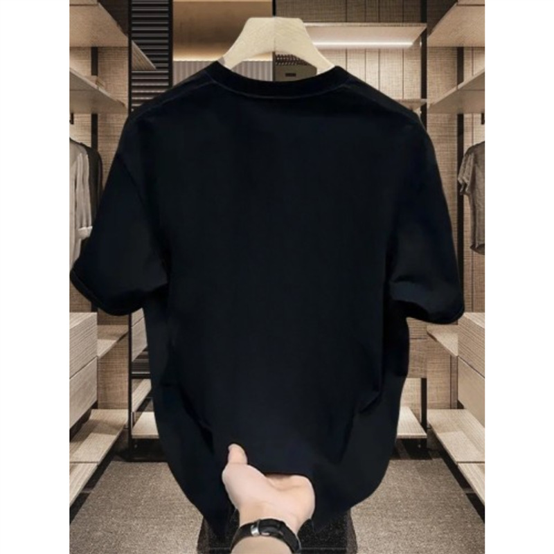 Hochwertiges, neues, kurzes T-Shirt aus reiner Baumwolle für den Sommer, vielseitiges Unterhemd mit halblangen Ärmeln für Herren in lockerer Passform_voghion.com