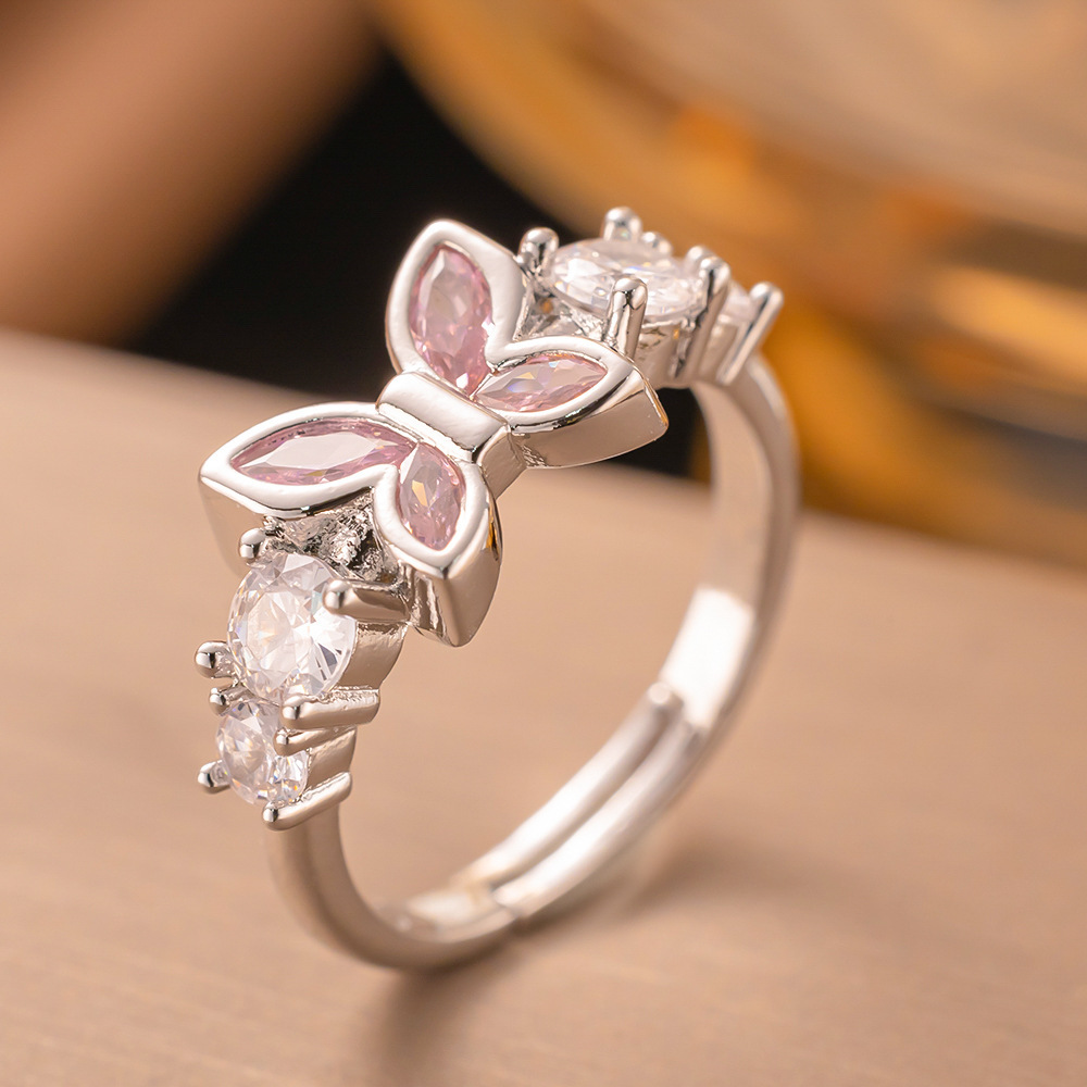 8g Weight Zircon Inlay Material Open Rings Classification 1 Piece Quantity Daily Occasion Copper Material Heart Shape, Bow Knot Pattern All Seasons Season Women's Gender Elegant Style Waterproof Non Tarnish Craft PVD Coated Real Gold Plated Heart Shape Bow Knot 304 Stainless Steel Elegant Glam Waterproof Non Tarnish Open Rings 5