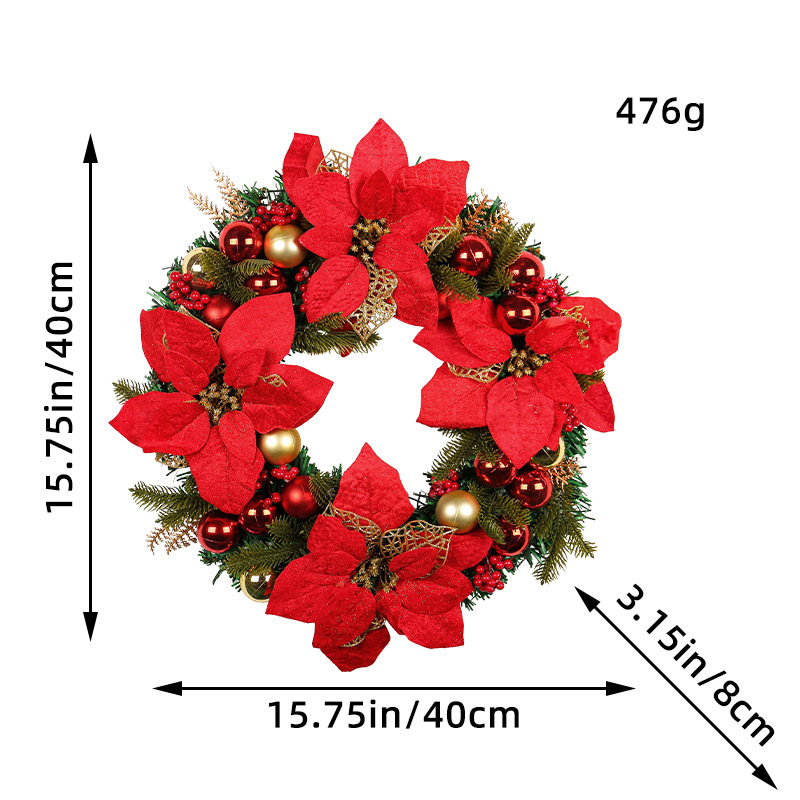 Guirnalda navideña grande transfronteriza, círculo de enredadera festiva roja, decoración de escaparate de centro comercial, nuevas decoraciones navideñas al por mayor