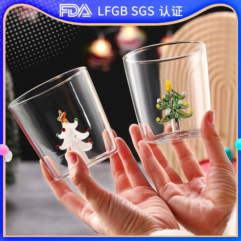 Новогодний сувенирный стеклянный стакан для воды с объемной формой, из высокоборосиликатного стекла, для завтрака и кофе, трансграничная новинка