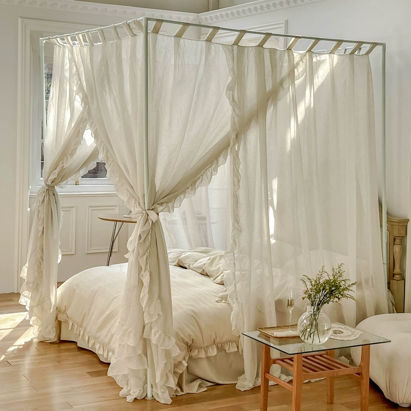◇Французские льняные занавески для кровати и затенение дворцовая москитная сетка напольная верёвочная завязка дом гостевой москитная сетка жирная краска